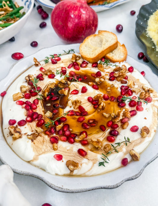 Whipped Goat Cheese with Pomegranate & Pistachios, served with Crostini