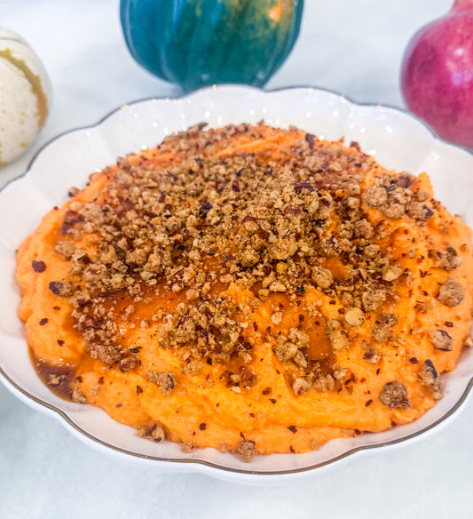 Brown Sugar Whipped Sweet Potatoes with Pecan Streusel