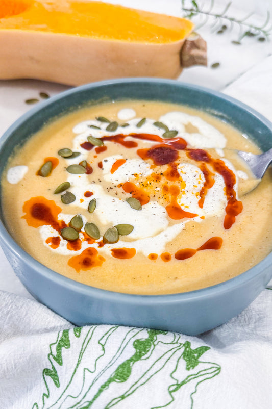 Brown Butter Sage Butternut Squash Soup with Spiced Pepitas