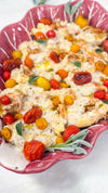 Stuffed Shells with Smoked Chicken &amp; Gouda - Pasta shells filled with smoked chicken and Gouda, baked in a sage brown butter Alfredo sauce with blistered cherry tomatoes