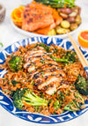 Garlic Miso Chicken with Soy Butter Veggie Rice Bowl - Grilled chicken glazed in garlic miso, served with umami-rich soy butter rice, broccoli, and carrots