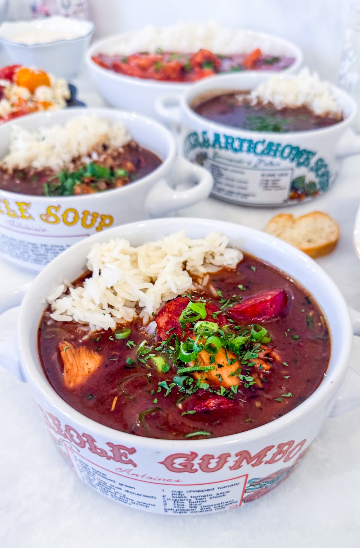 Frozen Chicken and Sausage Gumbo - Creole chicken, smoked sausage, onion, bell pepper, celery, garlic, roux, chicken stock, Creole seasoning, bay leaf, green onions