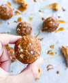 Protein Energy Balls - Rolled oats, almond butter, dates, chia seeds, salted honey, cacao nibs