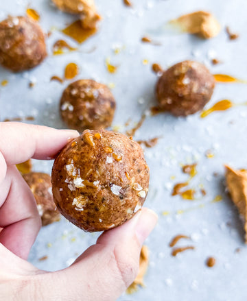 Protein Energy Balls - Rolled oats, almond butter, dates, chia seeds, salted honey, cacao nibs
