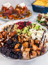 Autumn Wild Rice Bowl - Fig-butter grilled chicken, wild rice, dried cherries, pomegranate seeds, cucumbers, toasted pecans, goat cheese, blood-orange balsamic glaze